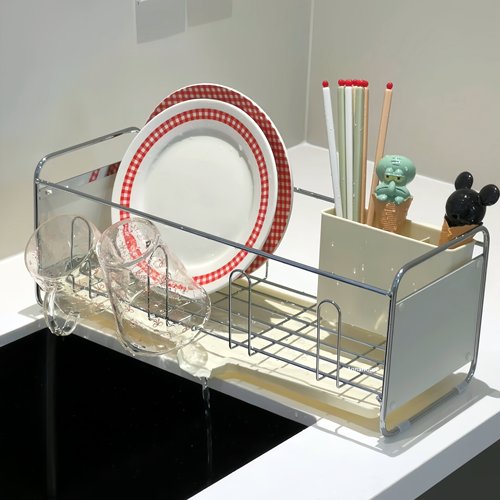 奶油风碗碟沥水架厨房窄边置物架