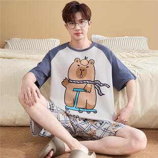 全棉纯棉睡衣男夏季纯棉短袖卡通凤男士加大码青少年夏天学生薄款