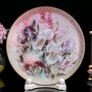 WS George彩蝶纷飞Lena Liu名作蝶恋花1991陶瓷壁画挂盘鸢尾花