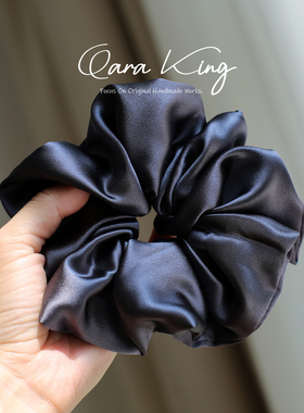 QaraKing原创手作重磅真丝发圈深灰色气质款日常护发真丝大肠发圈