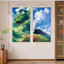 宫崎骏动漫风景海报装饰挂画挂图卧室书房宿舍客厅墙面壁画卷轴画