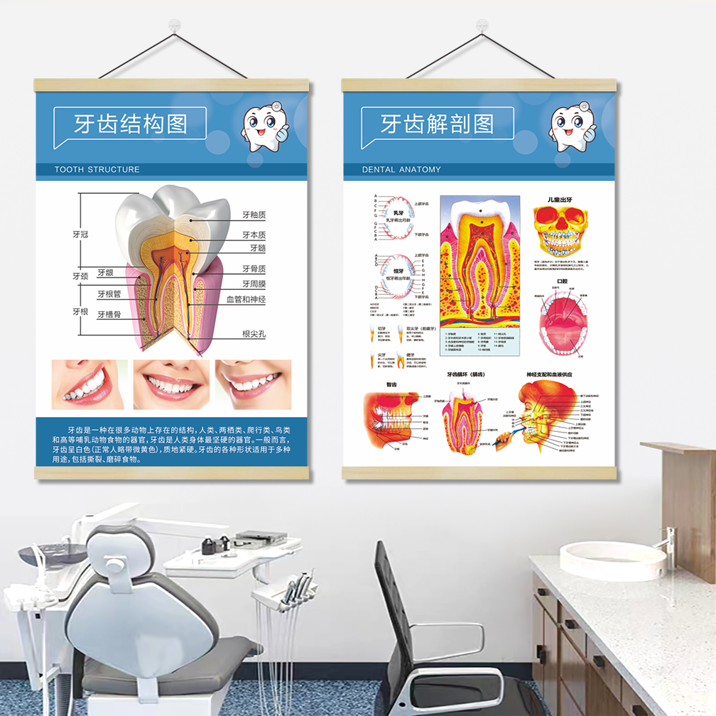 口腔诊所医院门诊实木挂画卷轴画