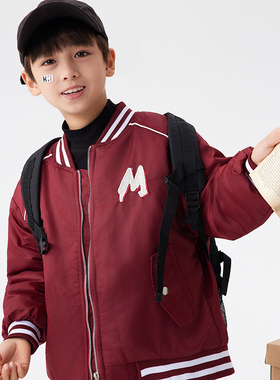 男童夹克棒球服2025新款中大童外套春秋季潮儿童红色夹棉帅气时髦