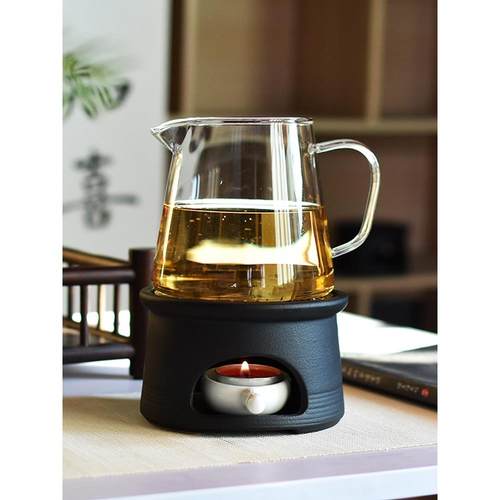 厚院【冬安】黑陶温茶炉茶馆家用蜡烛加热煮茶壶耐热玻璃大暖茶器