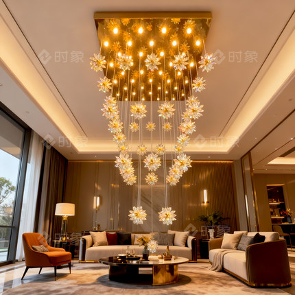 现代简约别墅花朵水晶吊灯复式楼旋转楼梯吊灯loft挑高装饰灯定制