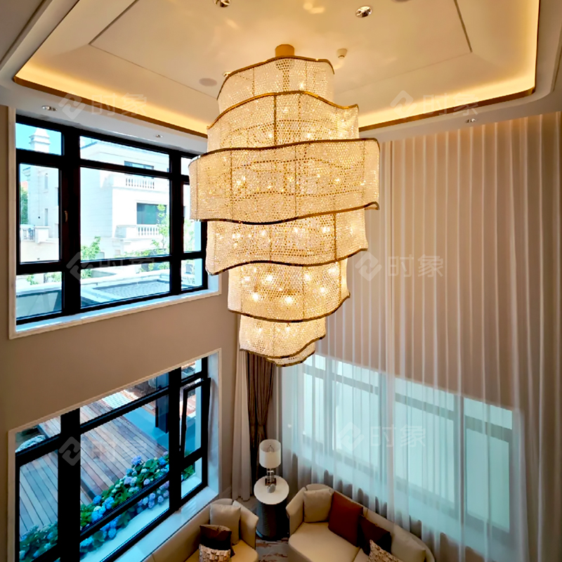 轻奢别墅复式楼水晶大吊灯新中式客厅主灯挑空客厅餐厅饭店装饰灯