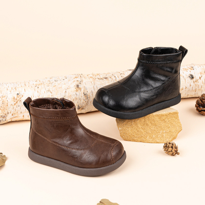 安贝氏儿童皮靴加绒保暖女童马丁靴秋冬男童靴子小童宝宝棉靴