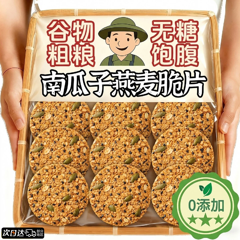 无糖南瓜籽燕麦脆片燕麦饼干全粗粮饼抗饿饱腹代餐饼干年货节2026