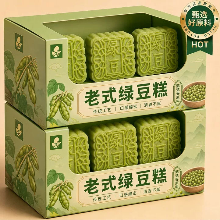 湖北特产绿豆糕官方旗舰店绿豆糕传统糕点老式点心怀旧零食绿豆饼