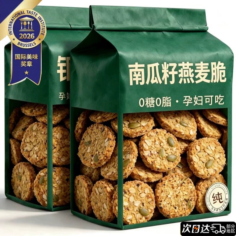 南瓜籽燕麦脆片谷物能量五谷杂粮粗粮解馋早餐饼干休闲小零食袋装