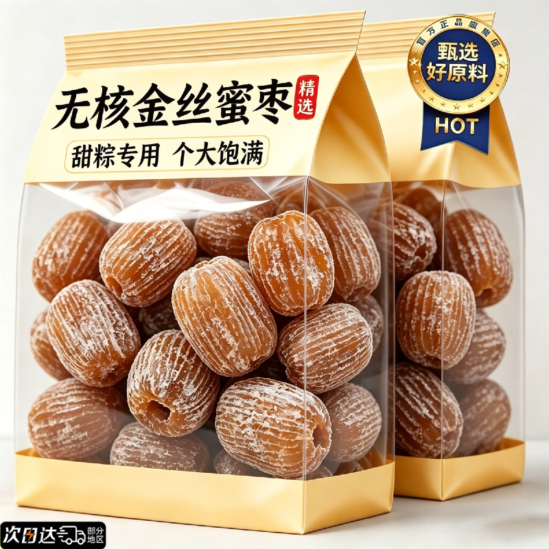 金丝蜜枣无核包粽子香甜肉厚500g袋装大份量古法精选端午节甜粽子