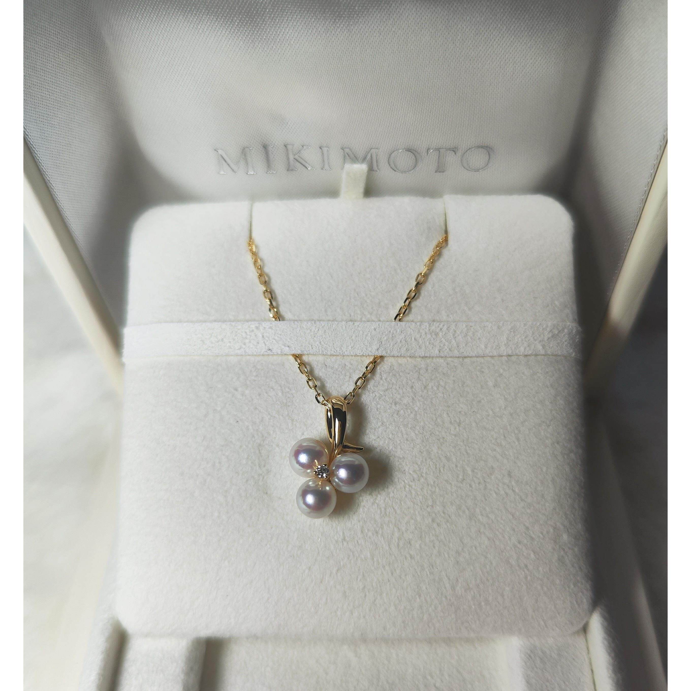 代购mikimoto黄金18k钻石葡萄串akoya珍珠3珠项链
