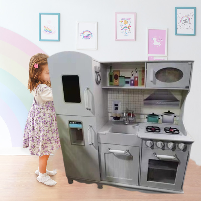 新款儿童过家家厨房玩具做饭炒菜能力培养木质厨房玩具大型冰箱