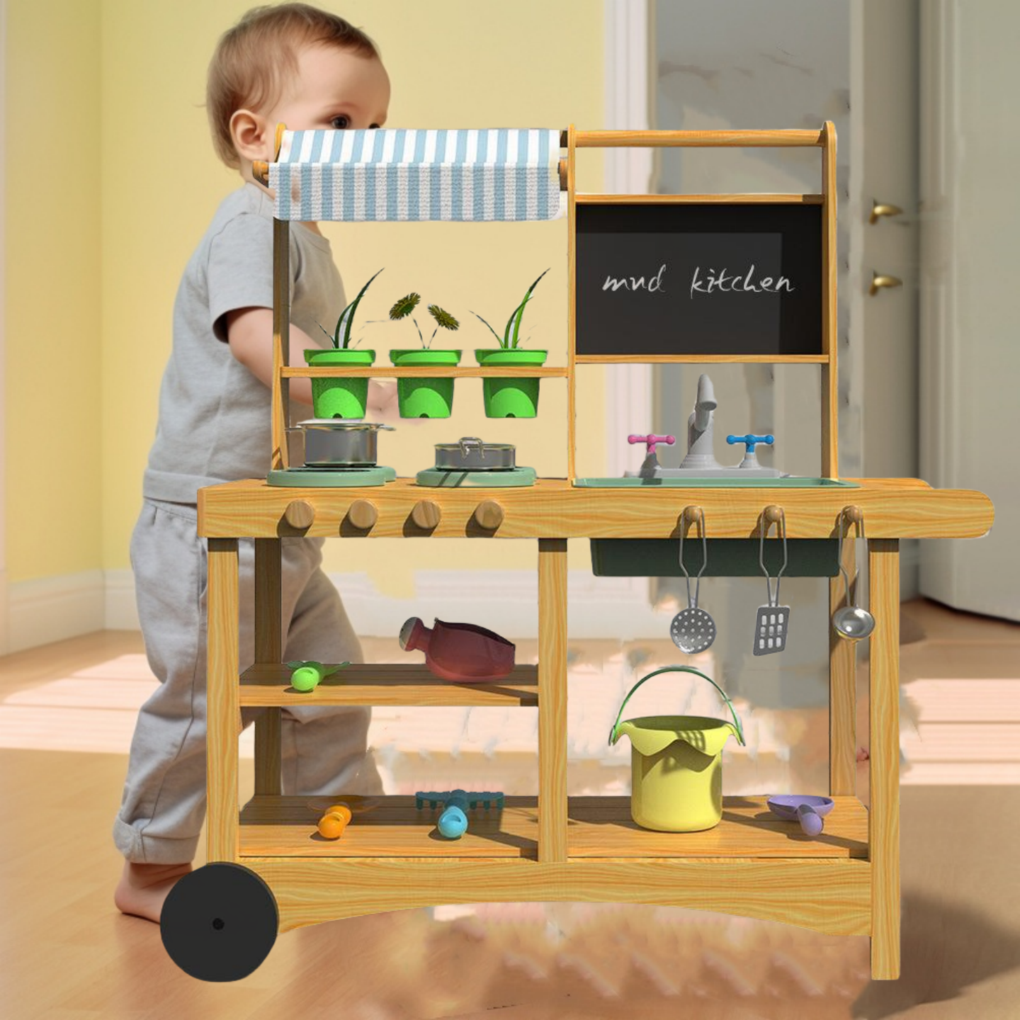 儿童木质仿真户外过家家厨房玩具推车玩具套装幼儿园游戏角色扮演