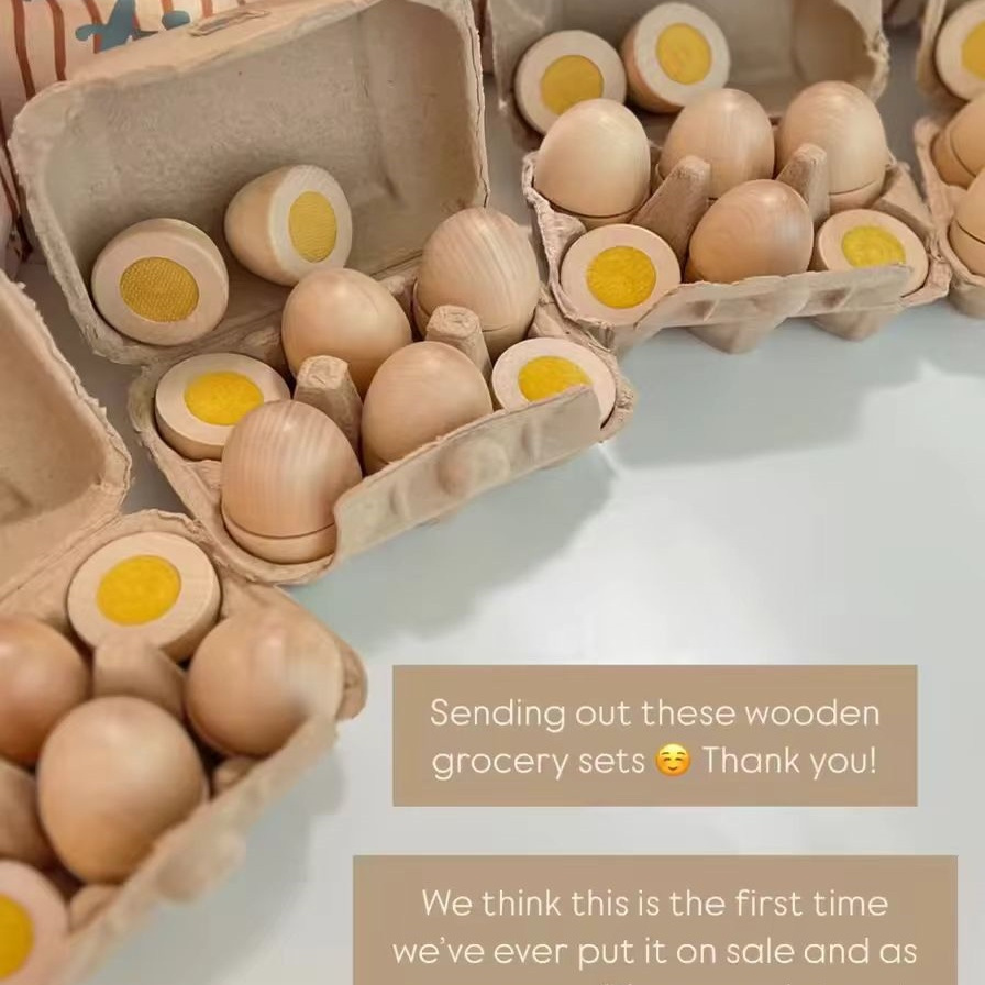 儿童6只原木仿真鸡蛋组套装复活节diy玩具木质过家家游戏早教egg