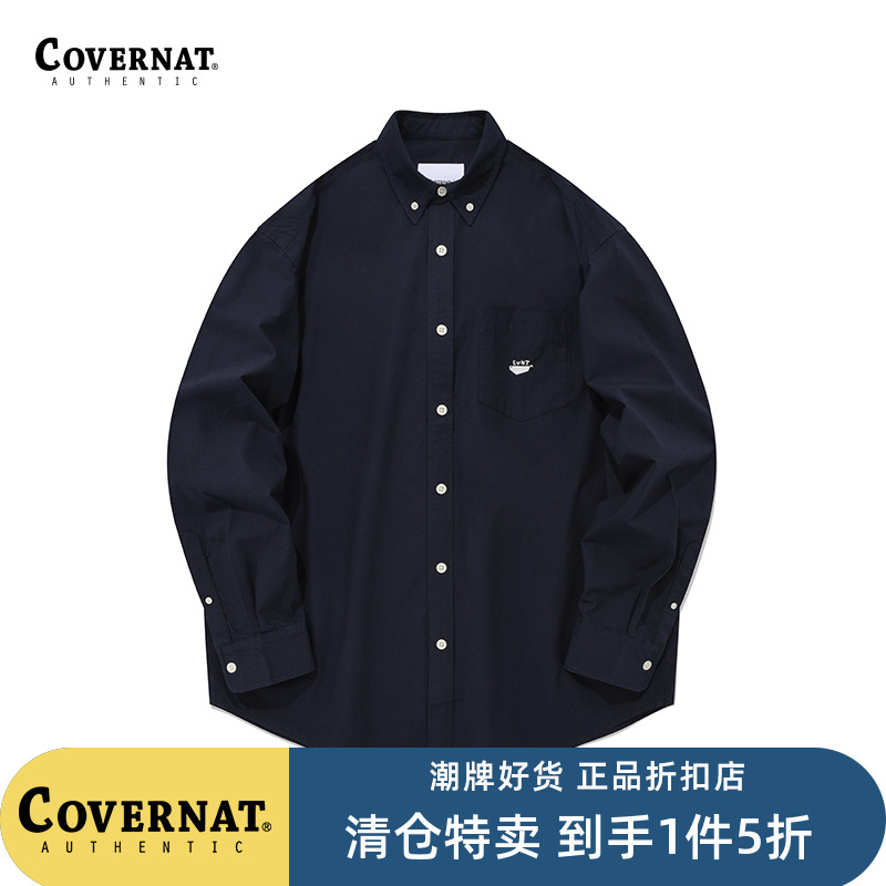 【1件5折】Covernat长袖衬衫无性别春季翻领刺绣阔版休闲宽松潮流