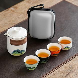 旅行功夫茶具小套装 家用轻奢陶瓷泡茶壶快客杯中式 旅行外出便携式