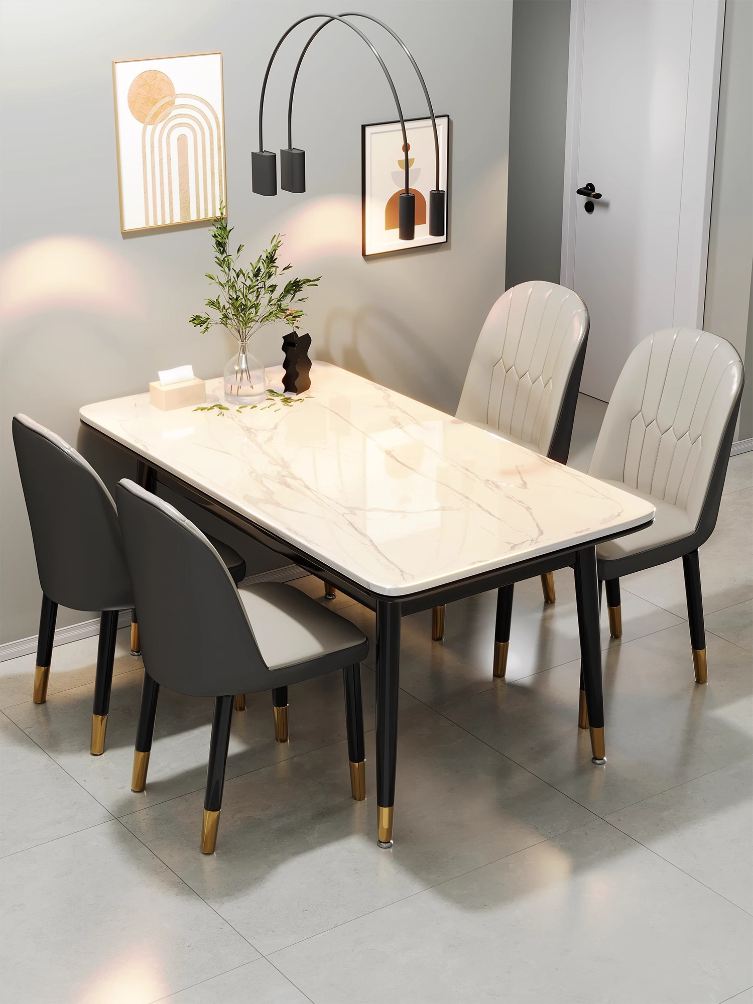 岩板餐桌椅家用小户型2025新款轻奢家用现代简约意式长方形饭桌子