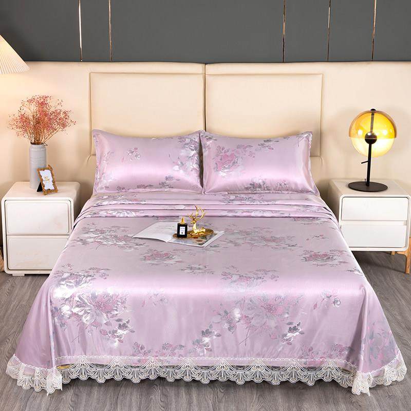 夏天冰丝凉席三件套凉感床单机洗水洗蕾丝边夏季空调软席子可定做,床上用品,冰丝席,淘宝优惠券,粉丝福利购,淘宝优惠卷