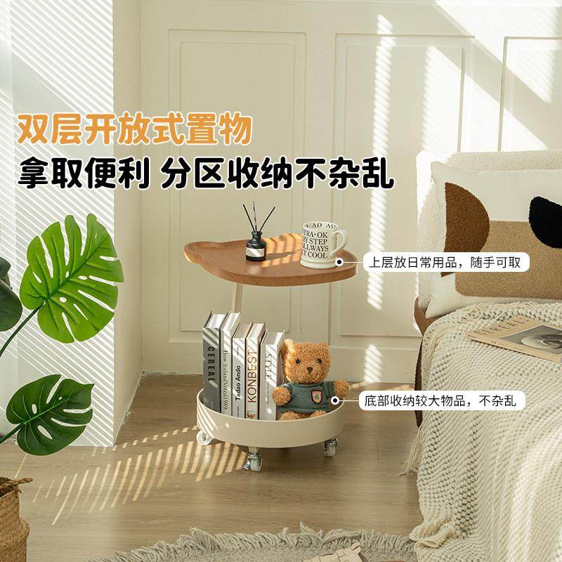 小型带灯床头柜一体床头置物架落地台灯创意卧室收纳可移动小边几