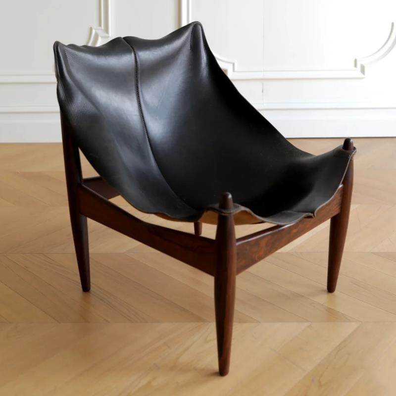 中古实木覆古休闲 马鞍皮休闲 椅设计师轻奢靠背样板房酒店沙发椅