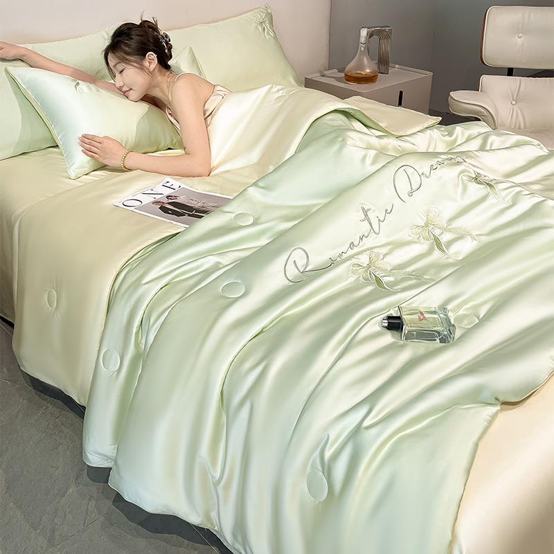 夏季水洗冰丝夏凉被四件套天丝空调被凉感丝滑薄被子单人宿舍被单