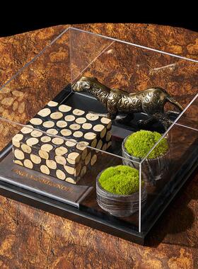 中式复古高级感摆件玻璃装饰盒动物摆件青苔组合入户玄关客厅好物