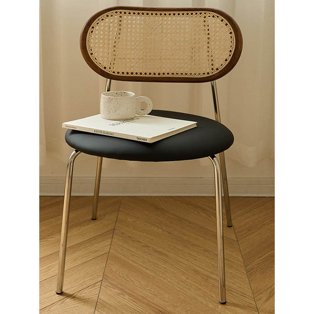 北欧复古藤编餐椅设计师中古风餐厅椅子家用餐凳民宿咖啡厅靠背椅