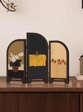 中古风桌面摆件小屏风茶室家居电视边柜高级感玄关装饰画复古摆画