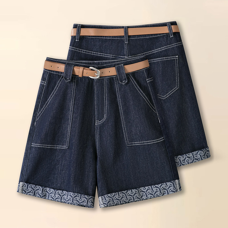 深蓝色轻奢复古牛仔短裤女夏薄款高腰宽松直筒翻边五分裤2026新款,女装/女士精品,牛仔裤,淘宝优惠券,粉丝福利购,淘宝优惠卷