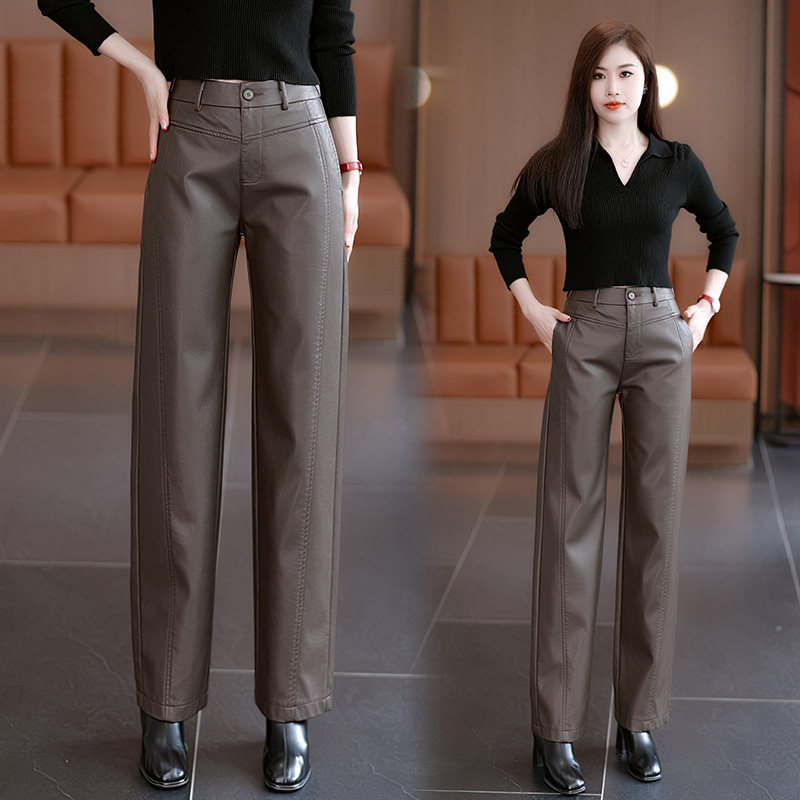 高腰垂感皮裤女秋冬季阔腿裤女裤春秋2026年新款高腰宽松休闲裤子,女装/女士精品,休闲裤,淘宝优惠券,粉丝福利购,淘宝优惠卷