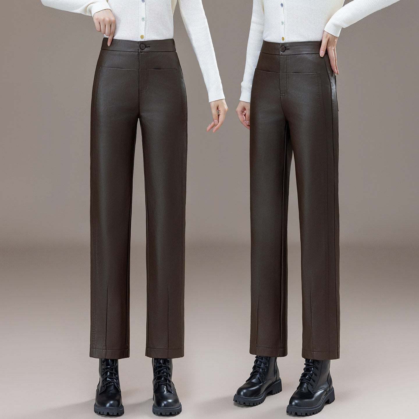 高级黑色九分烟管皮裤女2026秋冬季新款显瘦显腿长窄版直筒法棍裤,女装/女士精品,休闲裤,淘宝优惠券,粉丝福利购,淘宝优惠卷