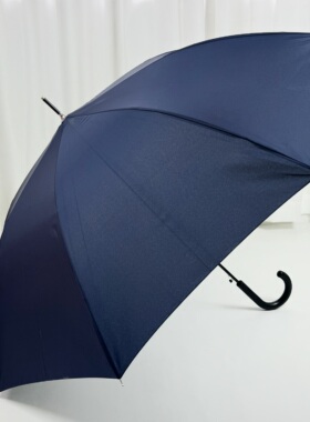 出口日单!简约素蓝色半自动成人学生便携防风一甩干长柄雨伞大号