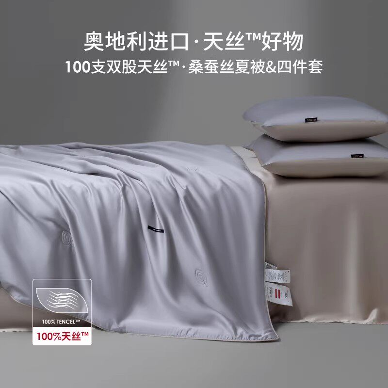 德国100支超细旦兰精天丝桑蚕丝夏凉被四件套可水洗冰丝空调被