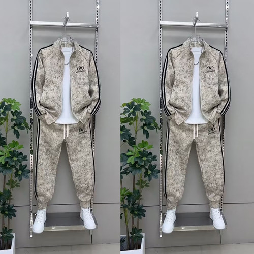 2025秋冬新款男士晕染长袖长裤两件套时尚立领外套百搭哈伦裤套装