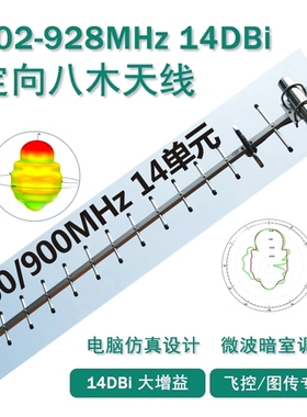 902-928MHz高增益840M八木天线无人机飞控图传900M无线数传模块P900电台FPV地面站远距离点对点遥控定向天线