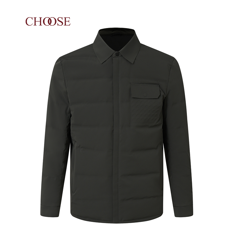 乔士CHOOSE秋冬新品男士简约松廓形轻薄绗缝衬衫式翻领鹅绒羽绒服
