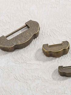 彷古铜锁 中式横开挂锁老式小锁头覆古刻字古代插销锁旧箱钥匙锁