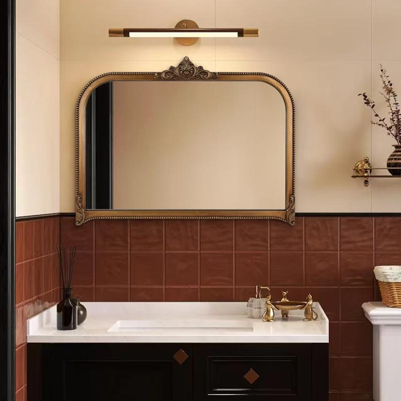 浴室镜子欧式雕花入户玄关壁挂靠墙化妆大镜美式仿古金壁炉装饰镜