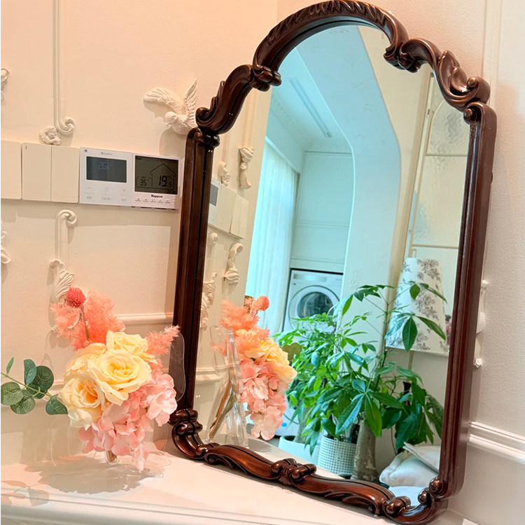 新中式复古雕花边框装饰镜洗手间LED智能浴室镜高颜值高清梳妆镜