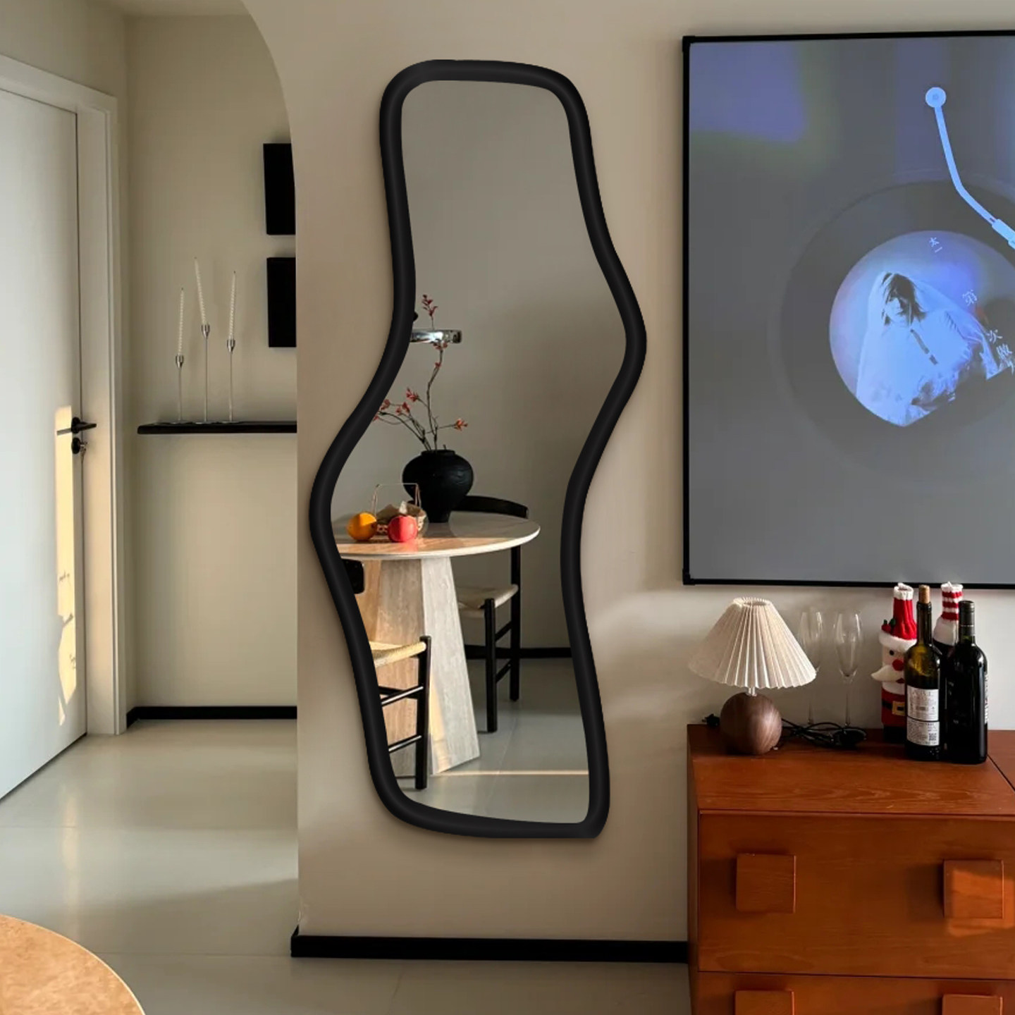 挂墙全身镜艺术美式黑色高颜值落地镜民宿酒店穿衣镜玄关走廊镜子