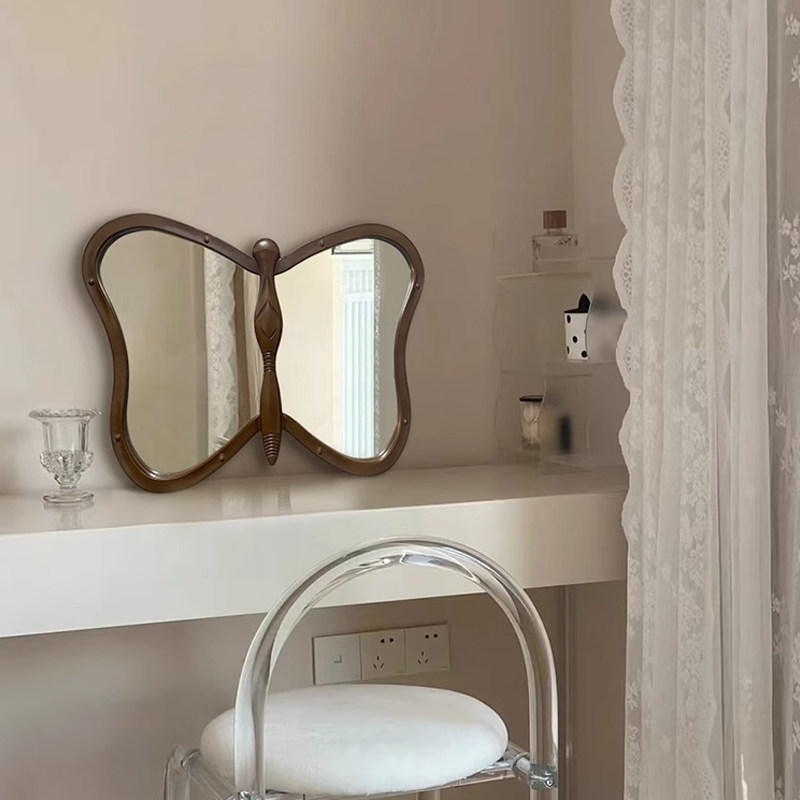 复古蝴蝶镜子法式家用卧室化妆镜墙面壁饰装饰挂镜背景异形浴室镜