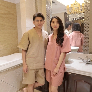 高档汗蒸服纯棉女胸部双层加厚洗浴服男桑拿按摩服足浴采耳理疗服