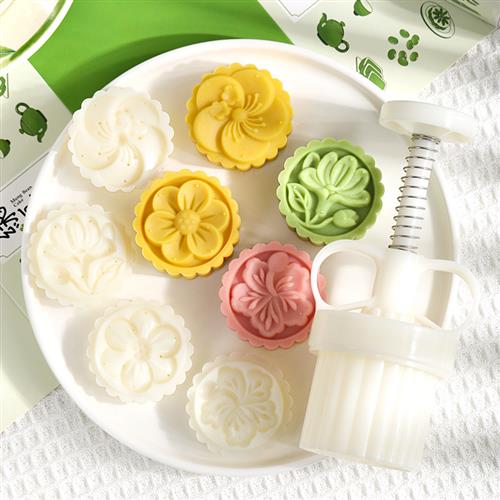 月饼模具绿豆糕点磨具清新花型立体手压50克75g冰皮食品模具印花