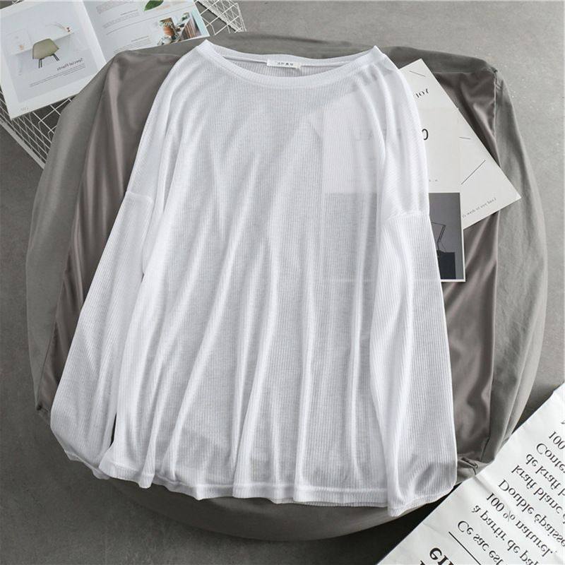 2020夏季基础薄款慵懒长袖T恤女韩版新款宽松显瘦防晒衣白色罩衫,女装/女士精品,T恤,淘宝优惠券,粉丝福利购,淘宝优惠卷