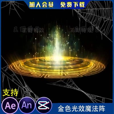 沙雕动画金色光效魔法阵修仙施法技能阵法AE视频AN特效素材粒子