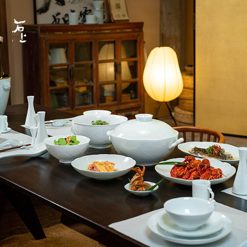 石上东方 景德镇碗碟套装家用中式高温白瓷餐具釉下彩吃饭碗盘子,餐饮具,碗,淘宝优惠券,粉丝福利购,淘宝优惠卷