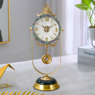 轻奢黄铜座钟客厅家用欧式 贝壳台钟 饰摆件现代简约时尚 复古钟表装
