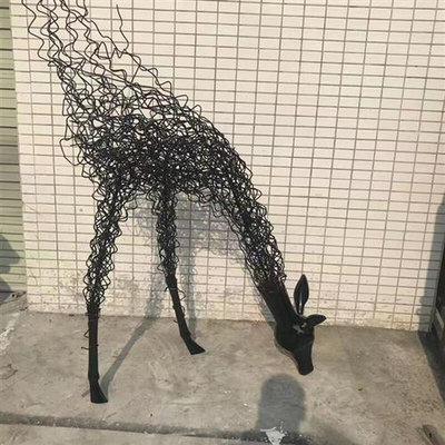 园林景观不锈钢镂空铁艺抽象鹿雕塑酒店庭院摆件仰头鹿不锈钢雕塑