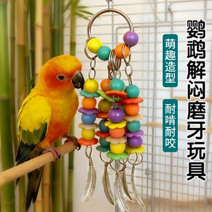 虎皮玄凤鹦鹉通用啃咬互动解闷玩具鸟笼不锈钢羽毛挂件彩色饰品